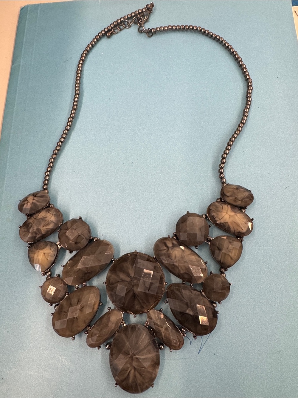 Statement Crystal Bib Necklace - Smoky Gray
